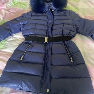 UGG Navy Puffer Jacket with Fur Trim